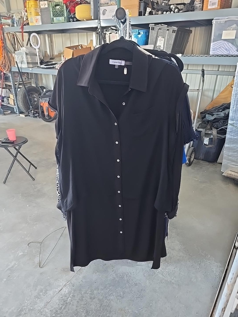 Calvin Klein Black Midi Shirt Dress with Button Front Size L